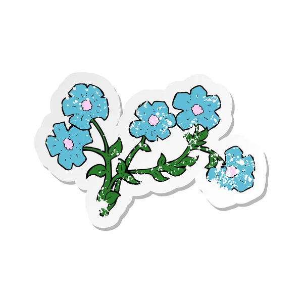 Pegatina retro angustiado de una caricatura flores — Vector de stock