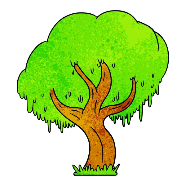 Garabato de dibujos animados texturizado de un árbol verde — Vector de stock