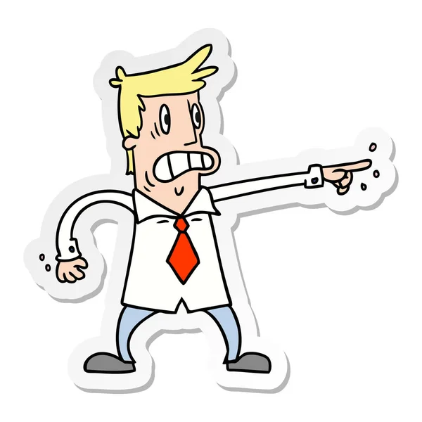Sticker cartoon doodle man pointing looking worried — Stock Vector