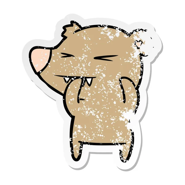 Distressed Sticker Angry Bear Cartoon — Stock Vector