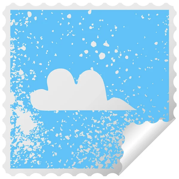 Distressed square peeling sticker symbol cloud — Stock Vector