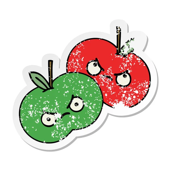 Etiqueta angustiada de um bonito maçãs dos desenhos animados — Vetor de Stock