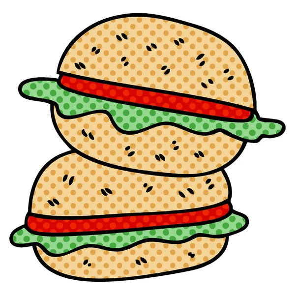 Estilo de quadrinhos peculiar hambúrguer vegetariano desenhos animados — Vetor de Stock