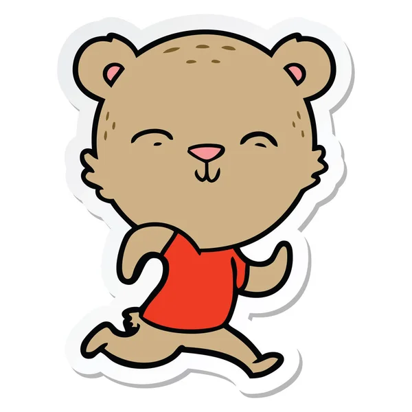 Sticker Happy Cartoon Bear Jogging — Stock Vector