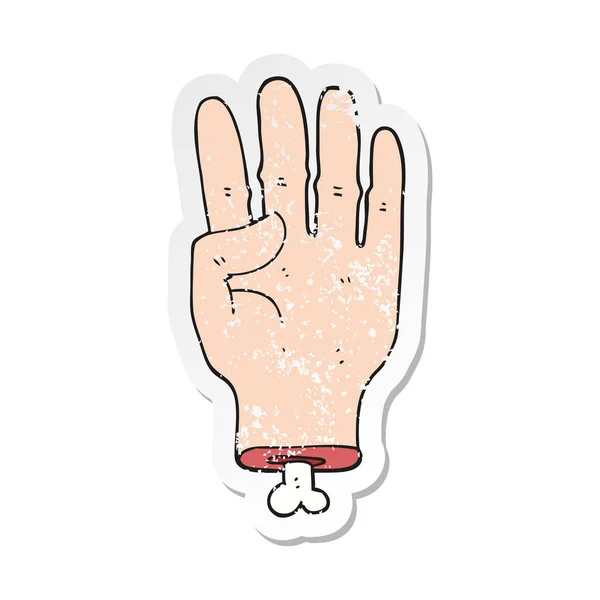 Pegatina retro angustiado de una mano de dibujos animados — Vector de stock