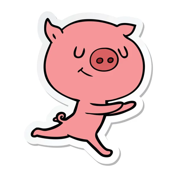 Etiqueta de um porco feliz dos desenhos animados — Vetor de Stock