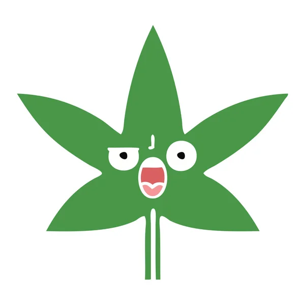 Flat color retro cartoon marijuana leaf — Stock Vector