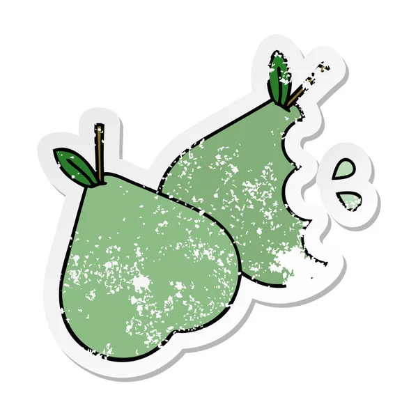 Distressed sticker of a cute cartoon green pear — Stock Vector