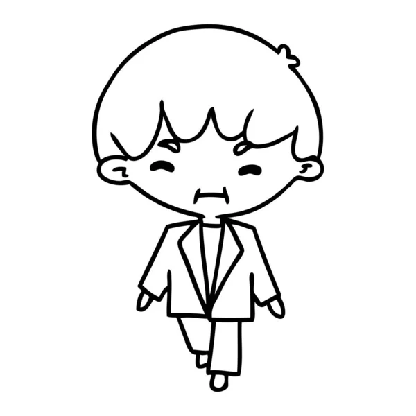 Línea dibujo kawaii lindo chico en traje — Vector de stock