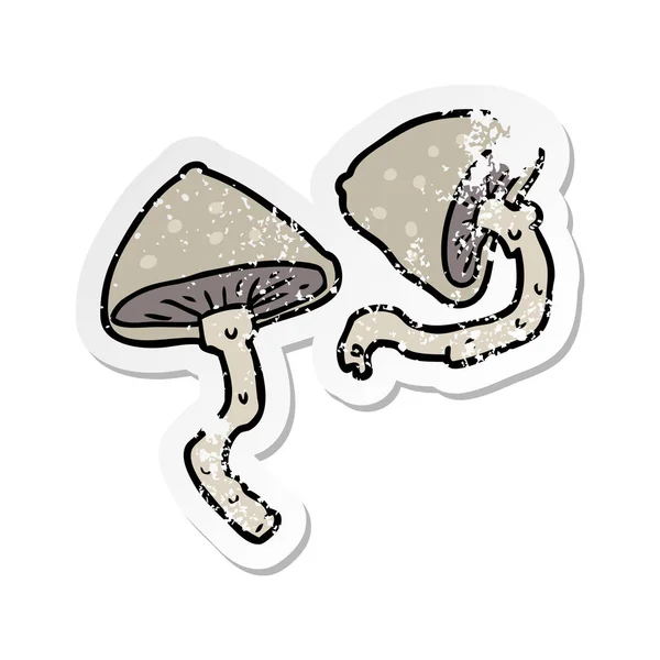 Autocollant en détresse d'un champignon dessin animé — Image vectorielle