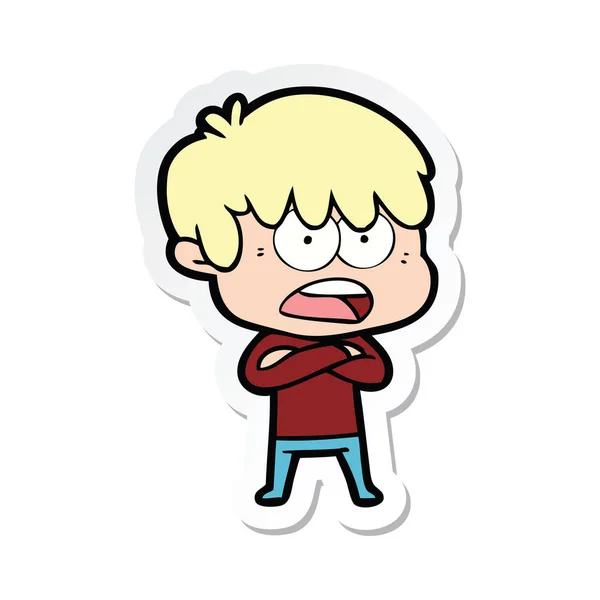 Sticker of a worried cartoon boy — Stock Vector