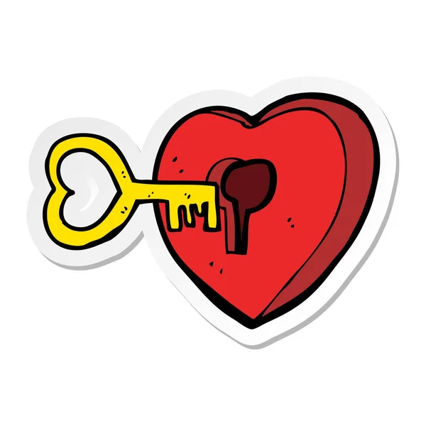Sticker Cartoon Heart Key — Stock Vector