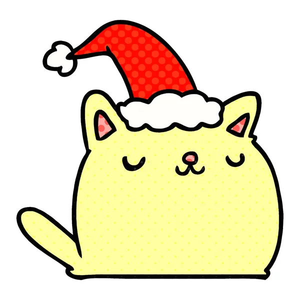 Dessin Animé Noël Dessiné Main Chat Kawaii — Image vectorielle