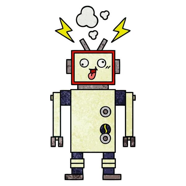 Retro grunge textura dibujos animados loco roto robot — Vector de stock