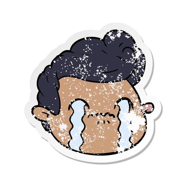 Distressed Sticker Cartoon Crying Boy — Stock Vector