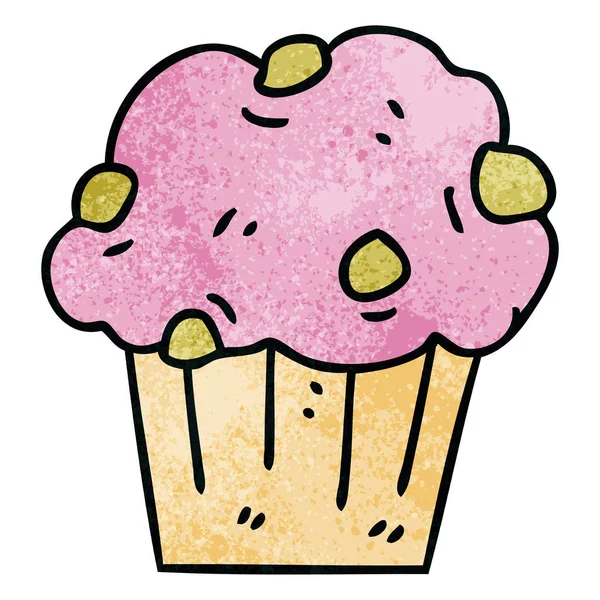 Eccentrico mano disegnato torta di muffin cartone animato — Vettoriale Stock