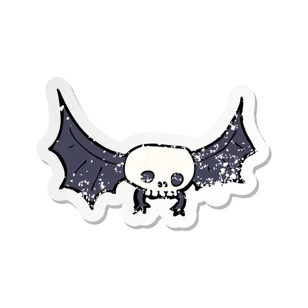 Retro distressed sticker of a cartoon spooky skull bat — Stock Vector