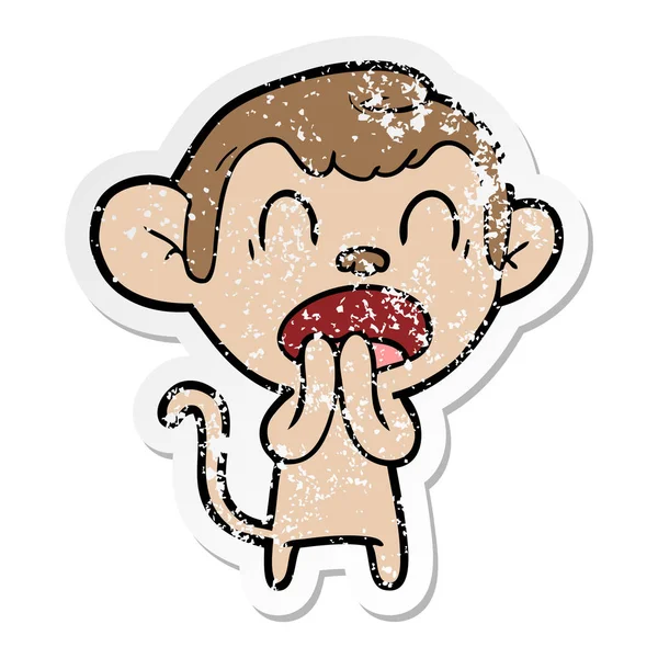 Distressed sticker of a yawning cartoon monkey — Stock Vector