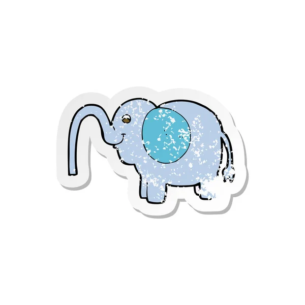 Pegatina retro angustiado de un elefante de dibujos animados chorreando agua — Vector de stock