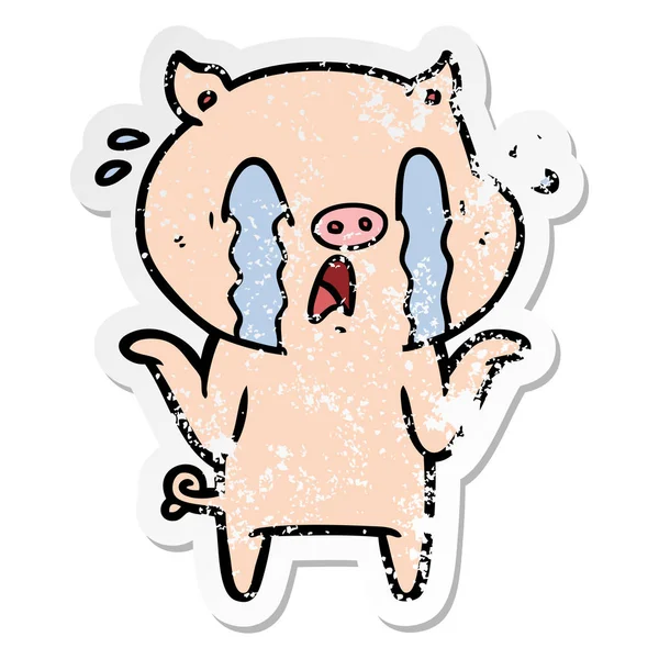 Autocollant affligé d'un dessin animé de porc en pleurs — Image vectorielle