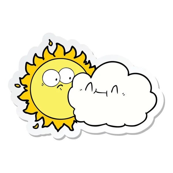 Aufkleber einer niedlichen Karikatur Wolke und Sonne — Stockvektor