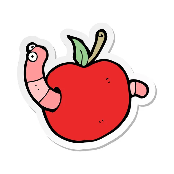 Sticker van een worm cartooon in apple — Stockvector