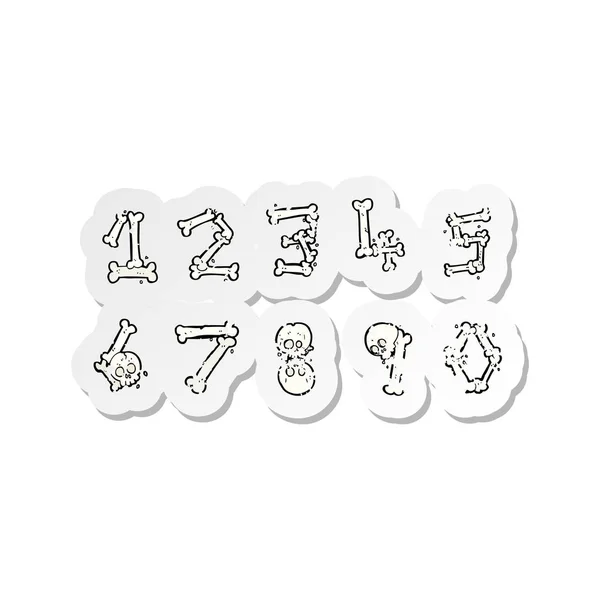Retro Angosciato Adesivo Cartone Animato Numeri Ossa — Vettoriale Stock