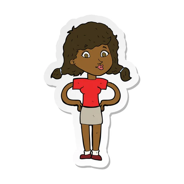 stock vector sticker of a cartoon pretty girl with hands on hips