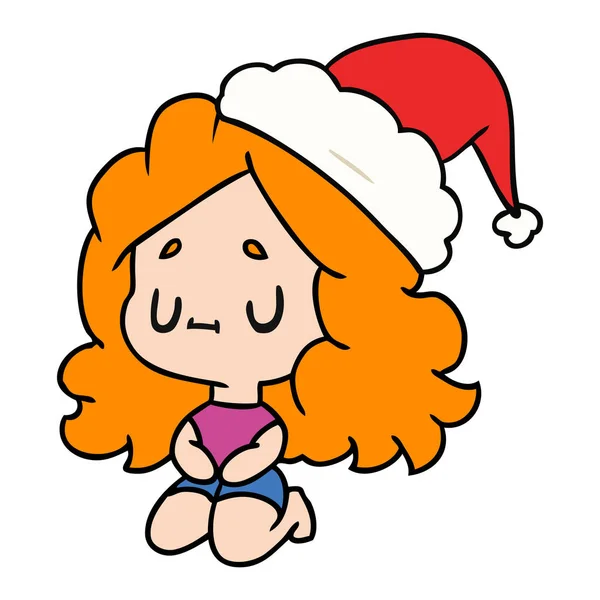 Dibujos animados de Navidad de chica kawaii — Vector de stock