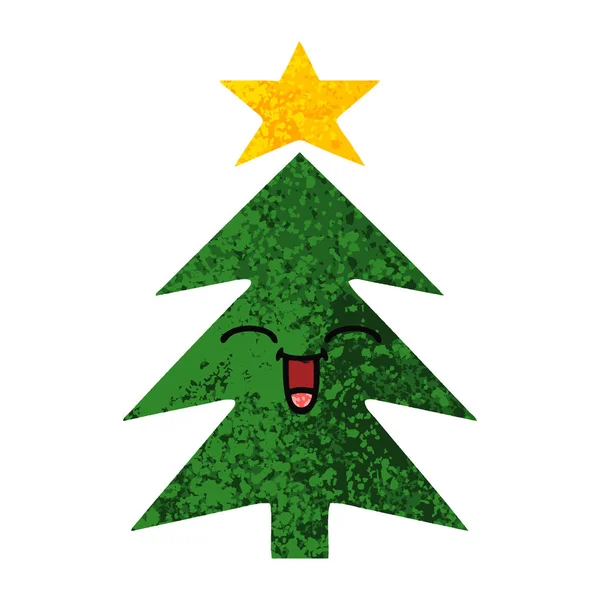 Retro illustration style cartoon christmas tree — Stock Vector