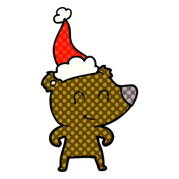 Niedźwiedź kobiece komiks stylu ilustracja noszenie czapki santa — Wektor stockowy