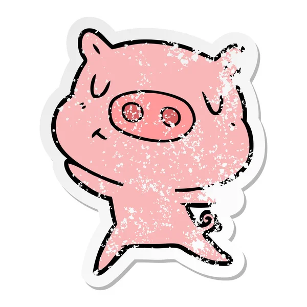 Мучительная наклейка свиньи с мультяшным содержанием — стоковый вектор