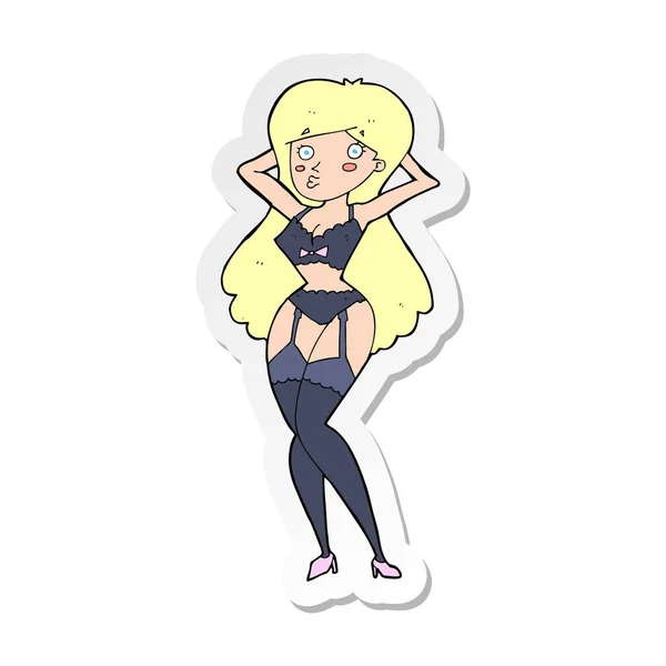 Sticker of a cartoon woman in lingerie — Stock Vector