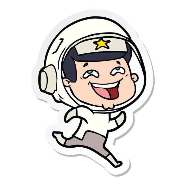 Sticker of a cartoon laughing astronaut — Stock Vector