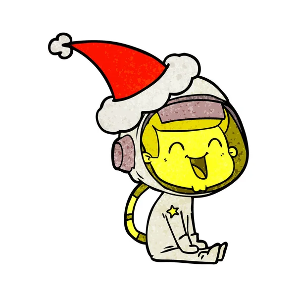 Dibujos Animados Texturizados Dibujados Mano Felices Astronauta Con Sombrero Santa — Vector de stock