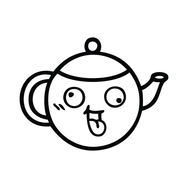 Linienzeichnung Karikatur Einer Teekanne — Stockvektor