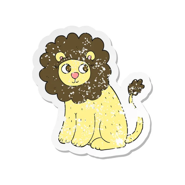 Pegatina retro angustiado de un león lindo de dibujos animados — Vector de stock