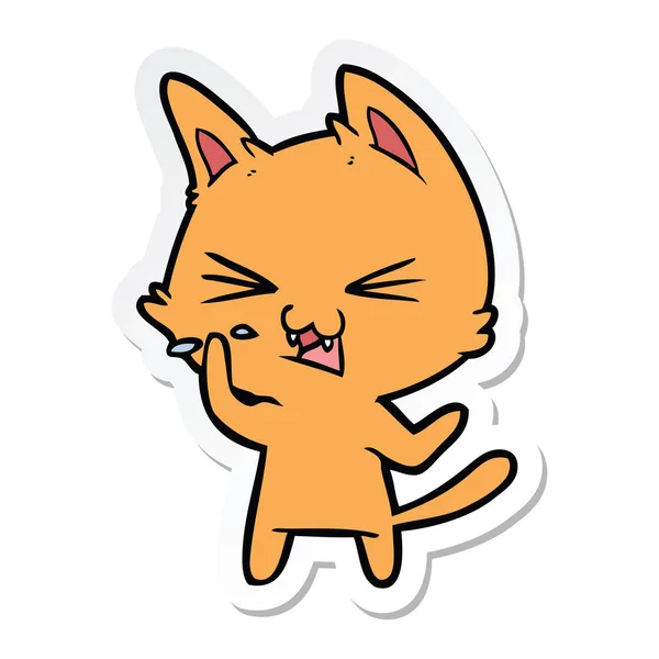 Sticker Van Een Cartoon Kat Sissende — Stockvector