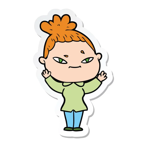 Sticker of a cartoon woman — Stock Vector