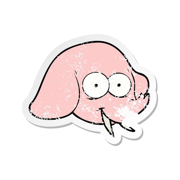 Verontruste sticker van een cartoon olifant gezicht — Stockvector