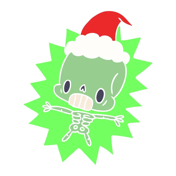 Caricatura Navidad Dibujada Mano Del Esqueleto Kawaii — Vector de stock