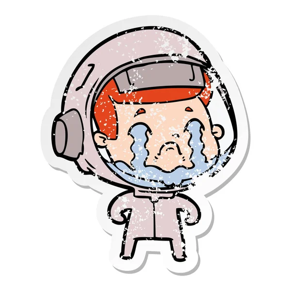 Zoufalý nálepka kreslený plačící astronaut — Stockový vektor