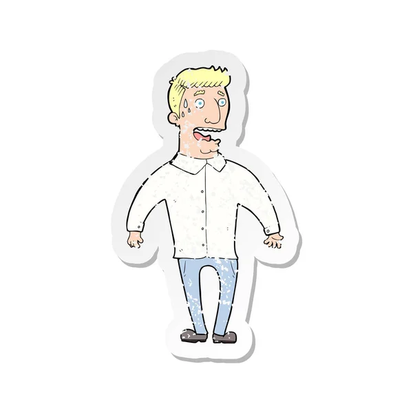 Retro distressed sticker of a cartoon nervous man — Stock Vector