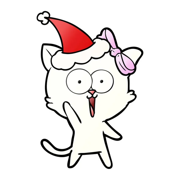 Desenho animado gradiente de um gato usando chapéu de santa — Vetor de Stock