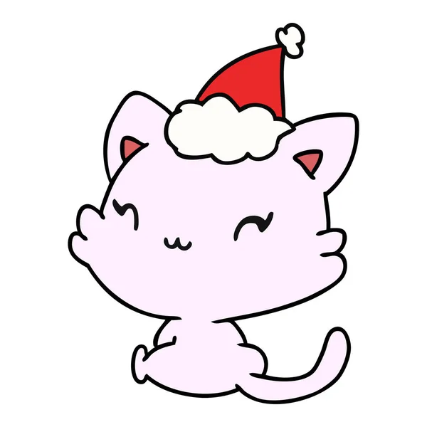 Hand Getekend Kerst Cartoon Van Kawaii Kat — Stockvector