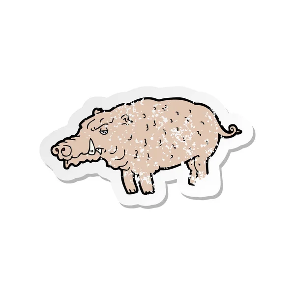 Pegatina retro angustiado de un cerdo de dibujos animados — Vector de stock