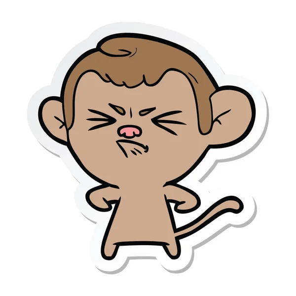 Adesivo di una scimmia arrabbiata cartone animato — Vettoriale Stock