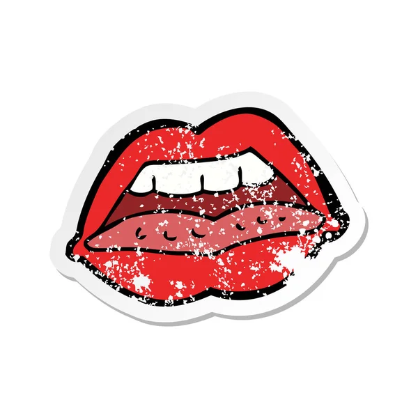 Retro distressed sticker of a cartoon sexy lips symbol — Stock Vector