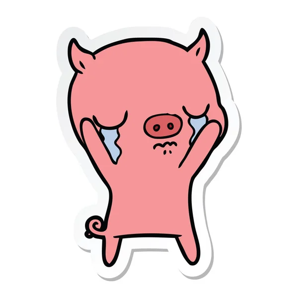 Sticker Cartoon Pig Crying — Stock Vector