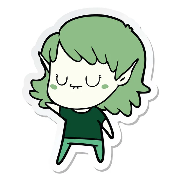 Sticker Van Een Happy Cartoon Elf Meisje — Stockvector